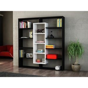 Biblioteca Wooden Art, Ample Black White, 125x135.7x22 cm imagine