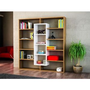 Biblioteca Wooden Art, Ample Walnut White, 125x135.7x22 cm imagine