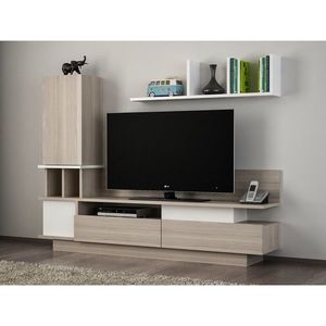 Comoda TV cu biblioteca si raft, Wooden Art, Como White Cordoba, 149x171.1x31.5 cm imagine