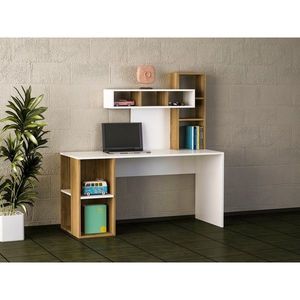 Birou Wooden Art, Coral White Walnut, 140x153.8x60 cm imagine