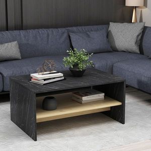 Masuta de cafea, Olivia, Apollon, 90x46.8x45 cm, PAL, Negru / Marmură / Stejar Safir imagine