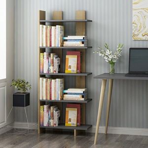 Corp biblioteca, Olivia, Elas, 62x150x25 cm, PAL, Antracit / Negru / Stejar imagine