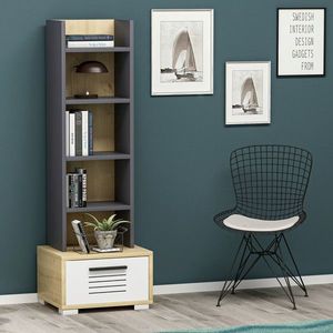 Corp biblioteca, Olivia, Dawn, 35x152.2x25.6 cm, PAL, Stejar Safir / Alb / Antracit imagine