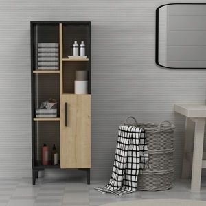 Dulap multifunctional, Olivia, Ephesus, 50x138.6x29.6 cm, PAL , Stejar safir / negru imagine