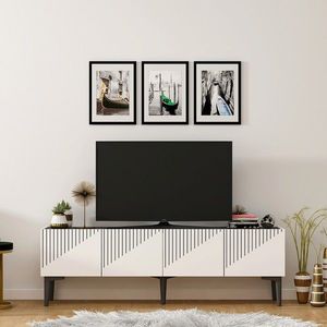 Comoda TV, Olivia, Draw, 154x45x37 cm, PAL, Alb/Negru imagine