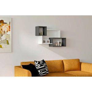 Raft de perete, Puqa Design, Afro, 90.6x51x22 cm, PAL, Alb / Antracit imagine