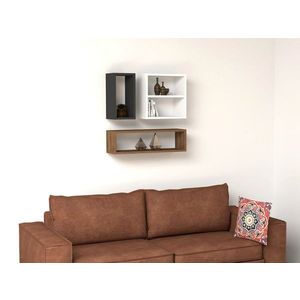 Raft de perete, Puqa Design, Ece, 70x20x19.6 cm, PAL, Alb / Antracit / Nuc imagine