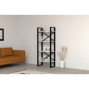 Corp biblioteca, Puqa Design, Alaro Modern, 66x150x32 cm, PAL, Alb/Negru imagine