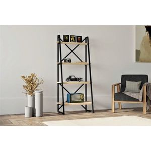 Corp biblioteca, Puqa Design, Alaro , 66x150x32 cm, PAL, Safir / Negru imagine