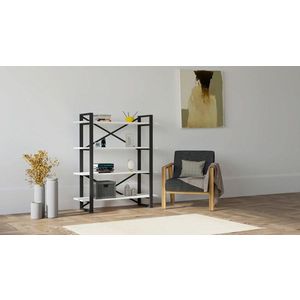 Corp biblioteca, Puqa Design, Makro, 106x120x33 cm, PAL, Alb/Negru imagine