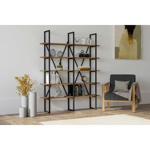 Corp biblioteca, Puqa Design, Burgaz, 126x160x26 cm, PAL, Nuc / Negru imagine