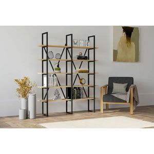 Corp biblioteca, Puqa Design, Heybeliada, 126x160x26 cm, PAL, Safir / Negru imagine