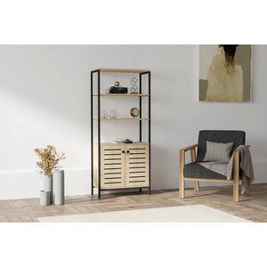 Corp biblioteca, Puqa Design, Metela, 70x162.2x34 cm, PAL, Safir / Negru imagine