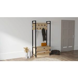 Cuier de perete, Puqa Design, Manolya, 90x180x33 cm, PAL, Safir / Negru imagine