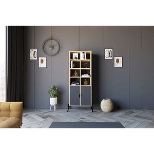 Corp biblioteca, Puqa Design, Lido, 58.6x160x30 cm, PAL, Stejar safir / Antracit imagine