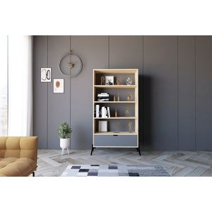 Corp biblioteca, Puqa Design, Numana, 83.6x160x30 cm, PAL, Stejar safir / Antracit imagine