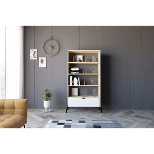 Corp biblioteca, Puqa Design, Numana, 83.6x160x30 cm, PAL, Stejar Safir / Alb imagine