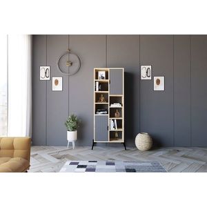 Corp biblioteca, Puqa Design, Otranto, 58.6x160x30 cm, PAL, Stejar safir / Antracit imagine