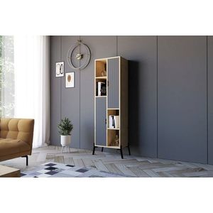 Corp biblioteca, Puqa Design, Sorrento, 48.2x160x30 cm, PAL, Stejar safir / Antracit imagine