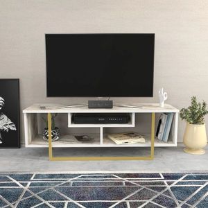 Comoda TV, Retricy, Asal 120, 120x35.2x40.2 cm, PAL, Alb/Auriu imagine