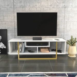 Comoda TV, Retricy, Asal 120, 120x35.2x40.2 cm, PAL, Aur/Alb imagine