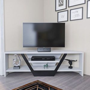 Comoda TV, Retricy, Sares, 120x35x36.8 cm, PAL, Alb/Negru imagine