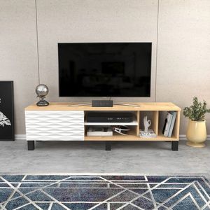 Comoda TV, Retricy, Olyo, 140x35x40.3 cm, PAL, Safir / Alb imagine