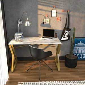 Birou, Retricy, Gyza, 120x60x75 cm, PAL, Alb/Auriu imagine