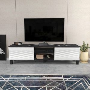 Comoda TV, Retricy, Lukas, 150x35x40.3 cm, PAL, Alb/Negru imagine