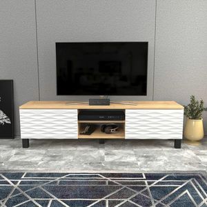Comoda TV, Retricy, Lukas, 150x35x40.3 cm, PAL, Safir / Alb imagine