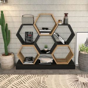 Corp biblioteca, Retricy, Cicek, 120x29.5x109 cm, PAL, Negru / Stejar imagine