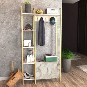 Cuier de perete, Retricy, Doga, 90x35x175 cm, PAL, Alb/Auriu imagine