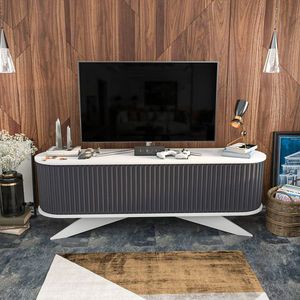 Comoda TV, Retricy, Stor, 180x43x60 cm, PAL, Antracit/Alb imagine
