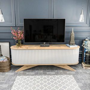 Comoda TV, Retricy, Stor, 180x43x60 cm, PAL, Safir / Alb imagine