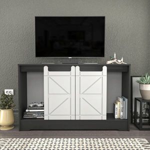 Comoda TV, Retricy, Ahris, 140x35x85 cm, PAL, Gri/Alb imagine