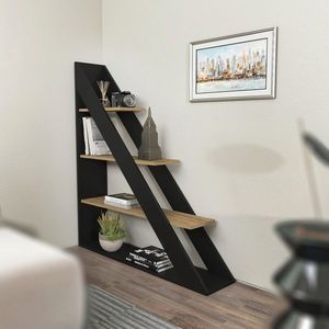 Corp biblioteca, Zena Home, Pisagor, 120x131.8x25 cm, PAL, Negru / Stejar imagine
