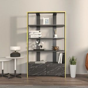 Corp biblioteca, Zena Home, Elena, 93.6x160x31.5 cm, PAL, Negru / Marmură imagine
