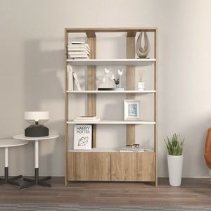 Corp biblioteca, Zena Home, Elena, 93.6x160x31.5 cm, PAL, Alb/Maro imagine