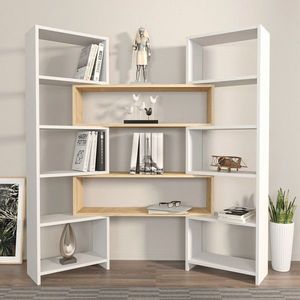 Corp biblioteca, Zena Home, Poyraz, 163.5x150x22 cm, PAL, Stejar alb imagine