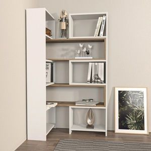 Corp biblioteca, Zena Home, Poyraz, 163.5x150x22 cm, PAL, Alb/Maro imagine