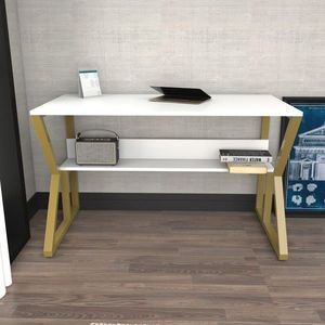 Birou, Zena Home, Wake, 120x72.8x60 cm, PAL, Alb/Auriu imagine