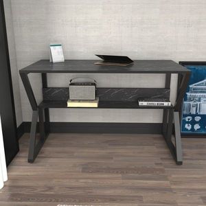 Birou, Zena Home, Wake, 120x72.8x60 cm, PAL, Marmură / Negru imagine