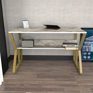 Birou, Zena Home, Wake, 120x72.8x60 cm, PAL, Alb/Auriu imagine