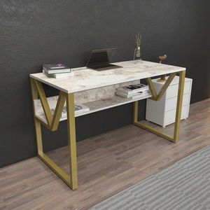 Birou, Zena Home, Lona, 120x72.8x60 cm, PAL, Alb/Auriu imagine