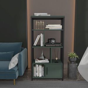 Corp biblioteca, Zena Home, Valero, 60x120x29.6 cm, PAL, Negru/Verde imagine