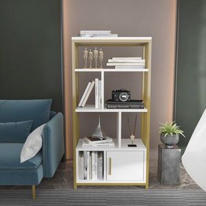 Corp biblioteca, Zena Home, Valero, 60x120x29.6 cm, PAL, Alb/Auriu imagine