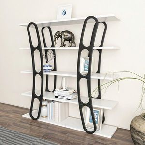Corp biblioteca, Zena Home, Adar, 120x120x25 cm, PAL, Alb/Negru imagine