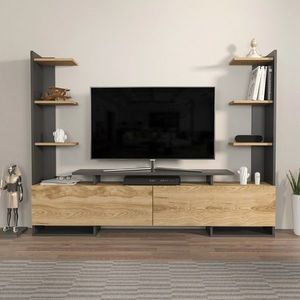 Comoda TV, Zena Home, Ava, 183.6x140x31.7 cm, PAL, Stejar / Negru imagine