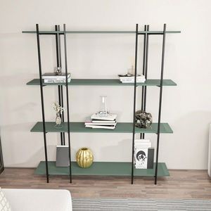 Corp biblioteca, Zena Home, Moss, 160x180x29.6 cm, PAL, Verde/Negru imagine