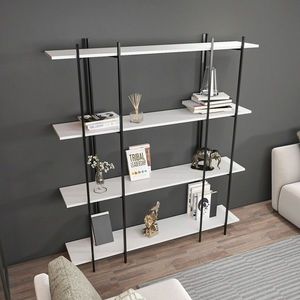 Corp biblioteca, Zena Home, Moss, 160x180x29.6 cm, PAL, Alb/Negru imagine